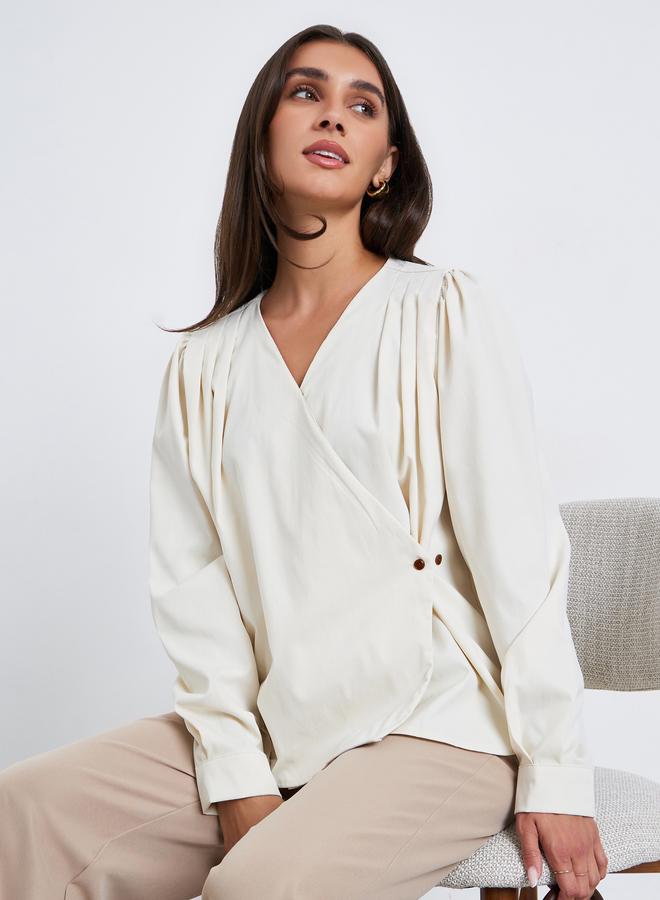 ستايلي بلوزة بنمط لف وكسرات - Image 5